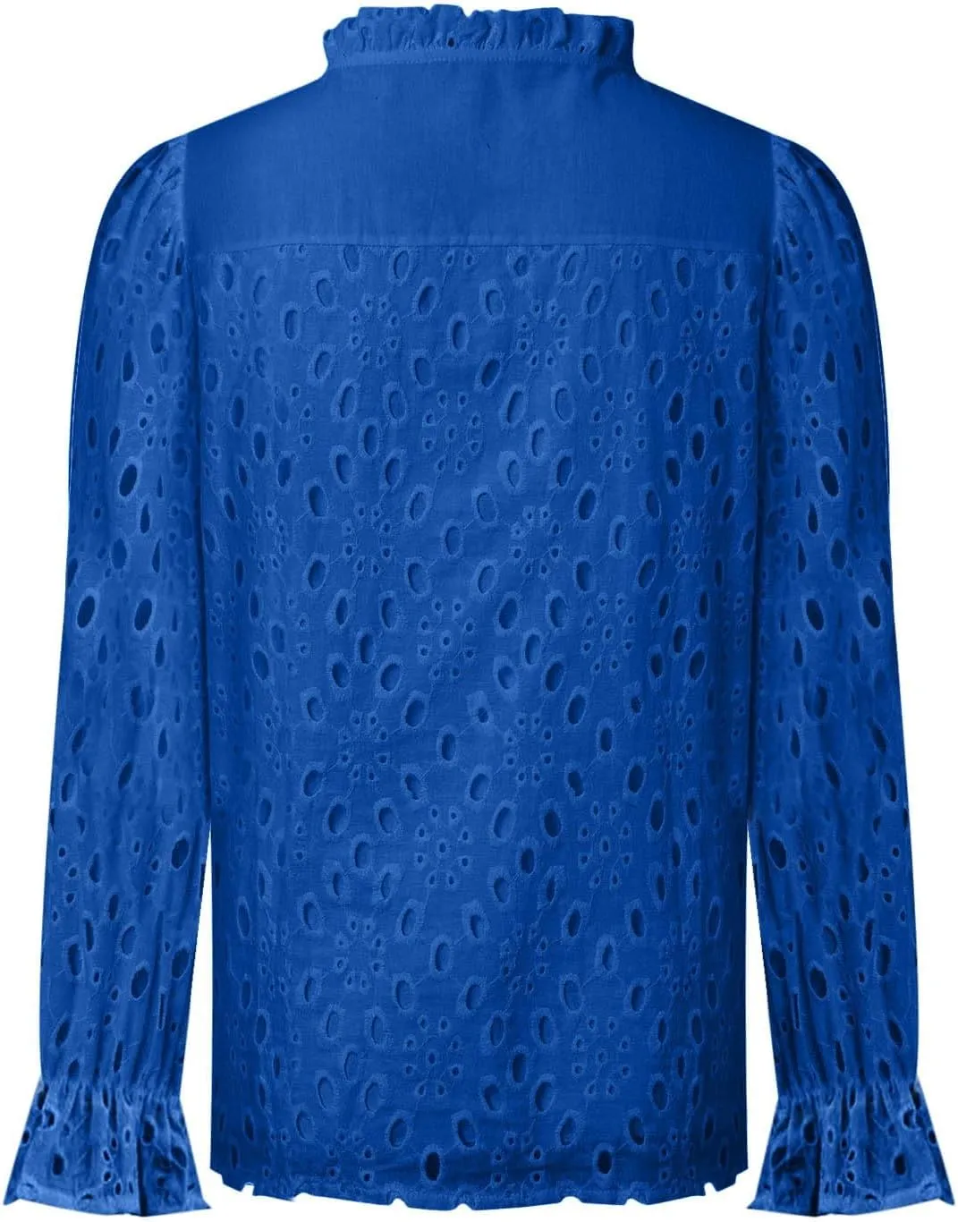 Women's Dressy Casual Blouse Tops Fall Puff Long Sleeve Button V Neck Hollow Out Lace Embroidered Shirts