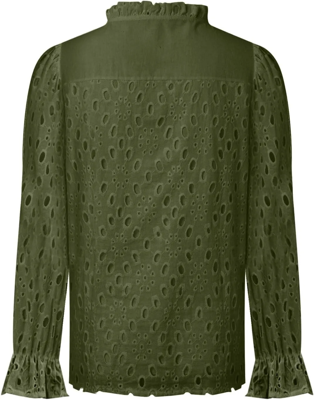 Women's Dressy Casual Blouse Tops Fall Puff Long Sleeve Button V Neck Hollow Out Lace Embroidered Shirts