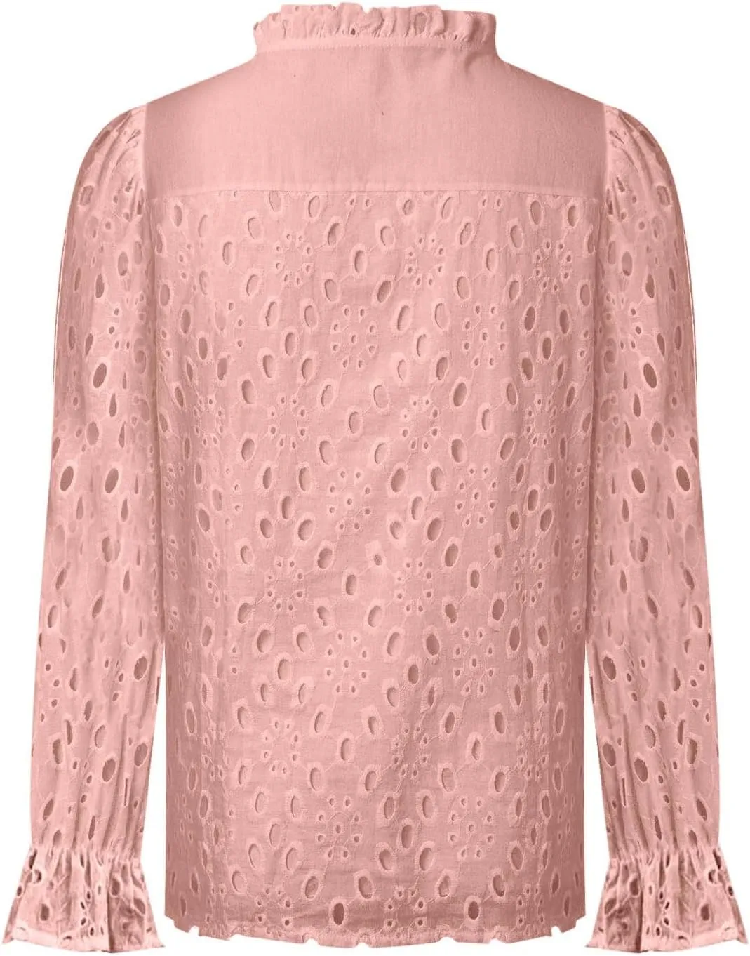 Women's Dressy Casual Blouse Tops Fall Puff Long Sleeve Button V Neck Hollow Out Lace Embroidered Shirts