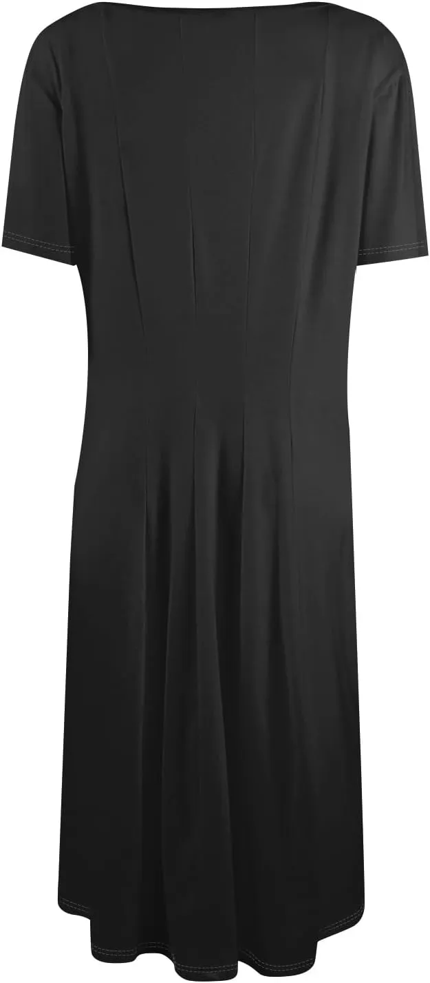 Women's Elegant Crew Neck Midi Dress 2025 Spring Summer Casual Short Sleeve Dresses A-Line Floral Printed Dress