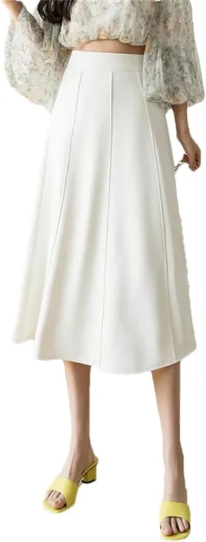 Women's Elegant Solid Color Office Patchwork SkirtsHigh Waist Large Swing A-Line Skirts