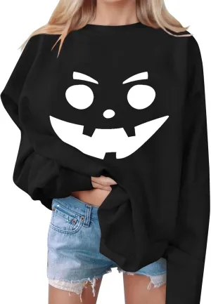 Women's Fall Sweatshirts Halloween Cute Graphic Long Sleeve Loose Fit Oversized Tops Fashion Crewneck Active Hoodies