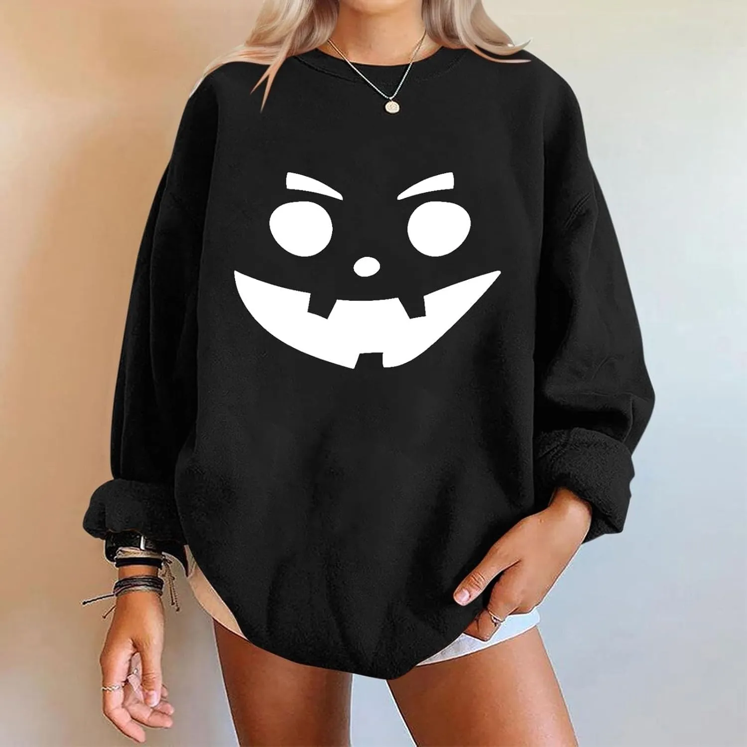 Women's Fall Sweatshirts Halloween Cute Graphic Long Sleeve Loose Fit Oversized Tops Fashion Crewneck Active Hoodies