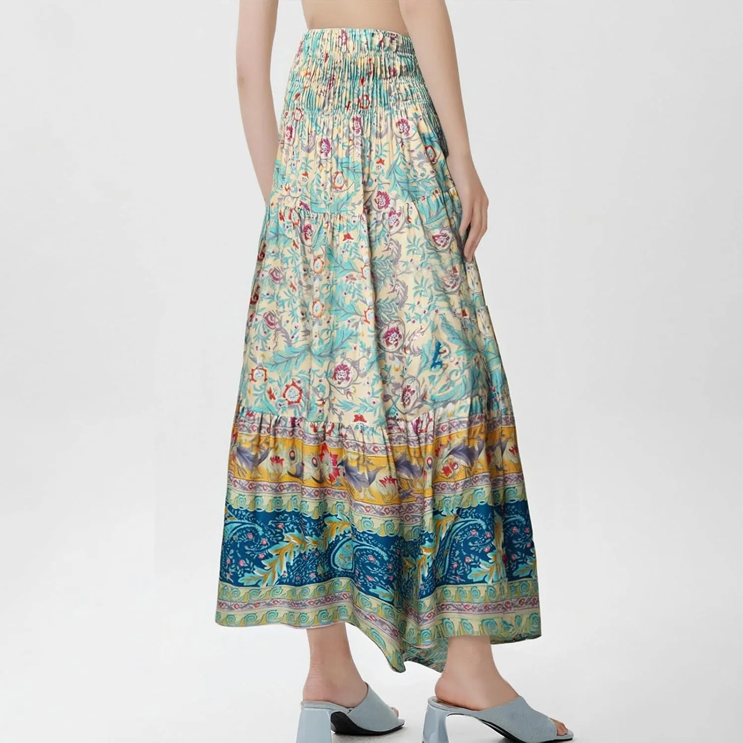 Women's Fashion Maxi Skirts Solid Color Beach High Waist Bohemian A-Line Layered Halter Flowy Skirt