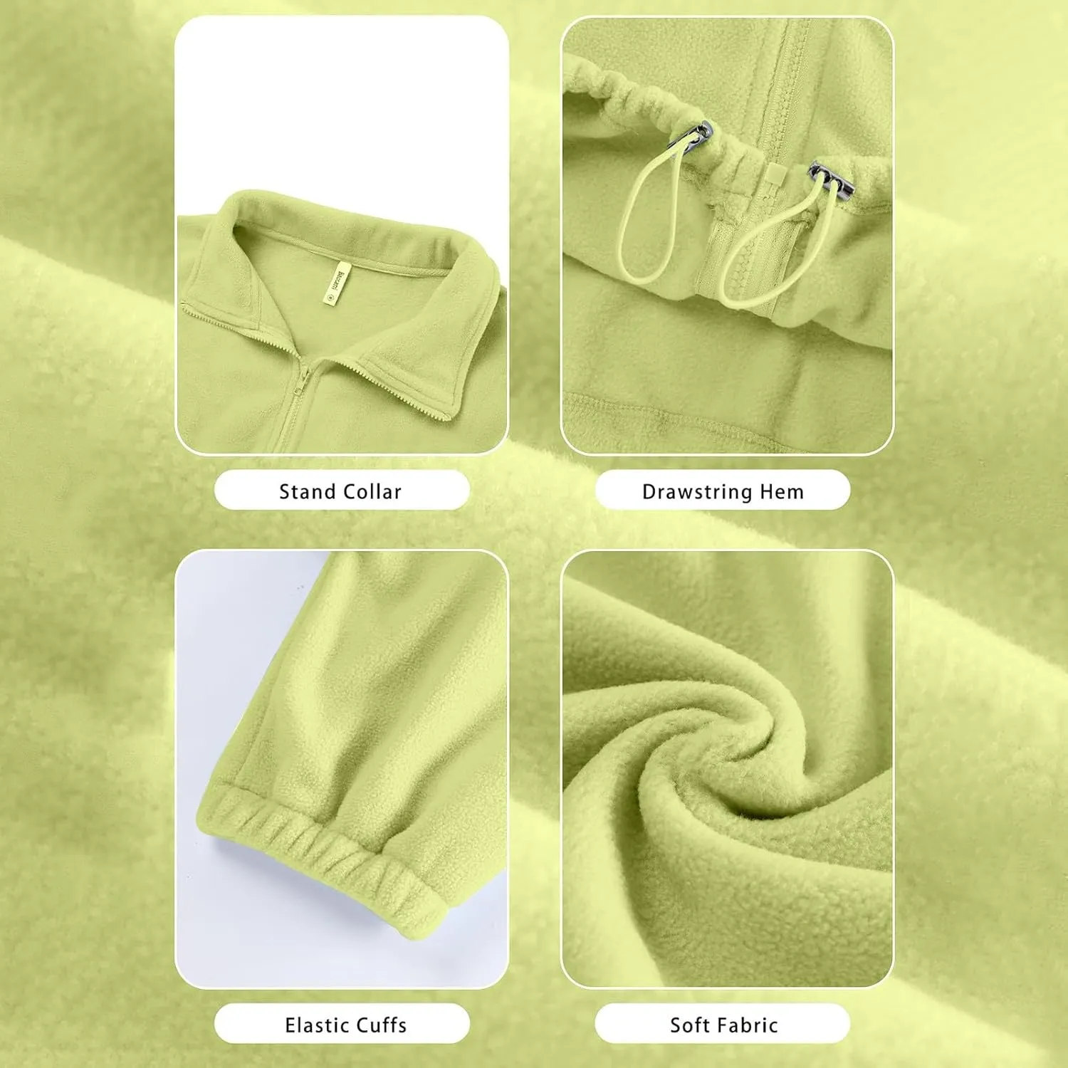 Women's Fleece Cropped Jackets Winter Full Zip Warm Long Sleeve Sherpa Coat Stand Collar Drawstring Hem Travel Coats