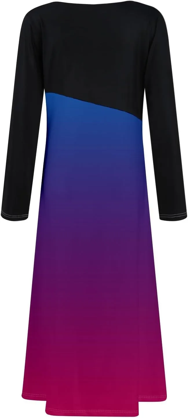 Women's Floral Print Waist Large Swing Sexy Dress 2025 Casual Fashion V-Neck Long Sleeve Dresses with Pocket