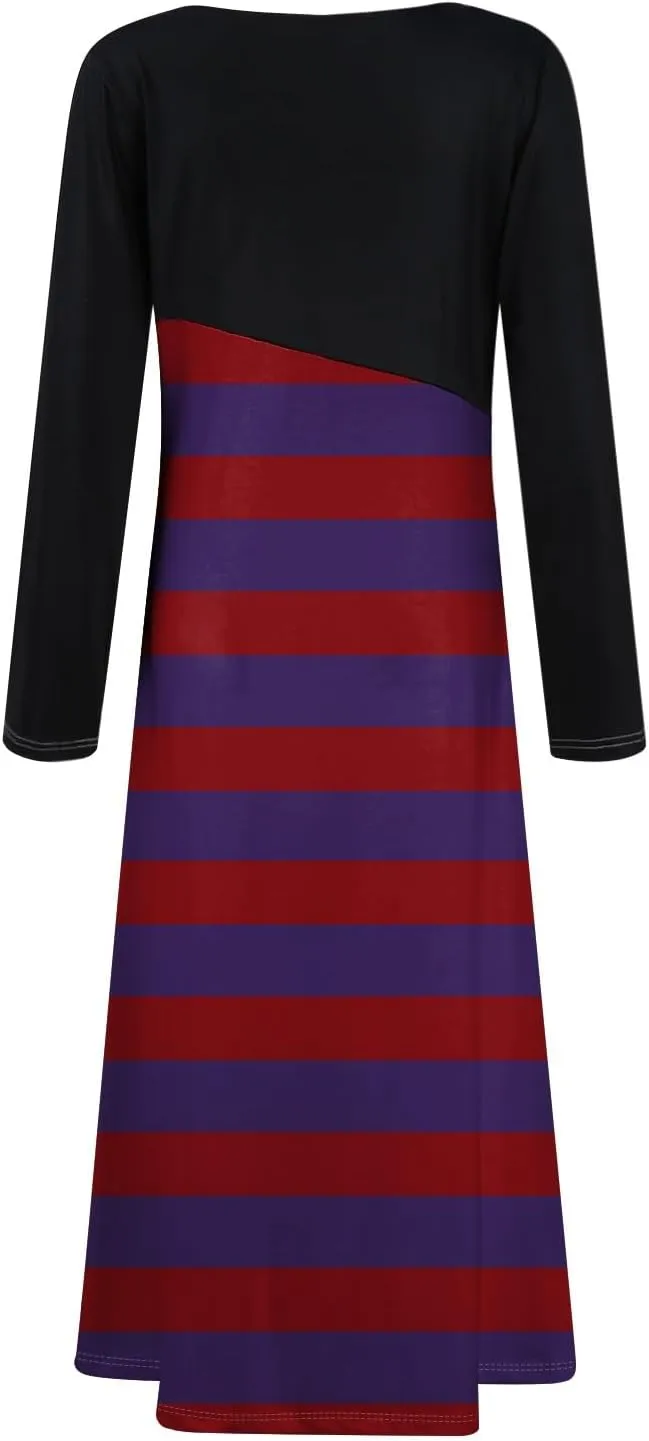 Women's Floral Print Waist Large Swing Sexy Dress 2025 Casual Fashion V-Neck Long Sleeve Dresses with Pocket