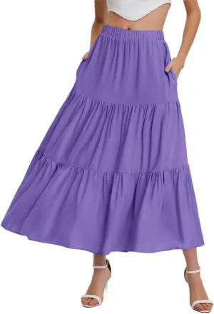 Women's Flowing Ruffles Hem Tiered Maxi Skirts Bohemian Elastic Waist A Line Skirts