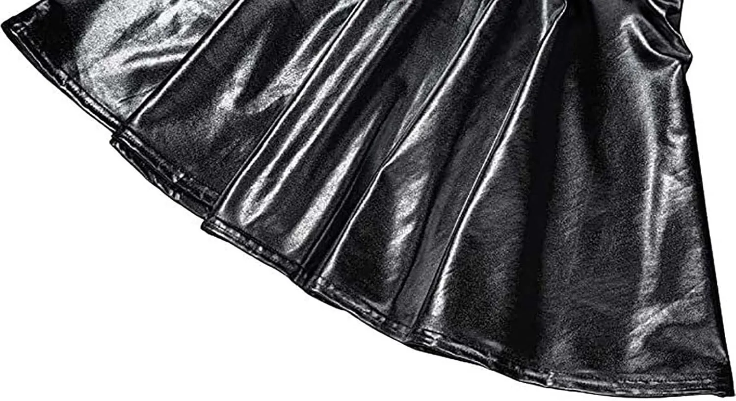 Women's Glossy PVC Leather Flared Skirt Shiny Glitter Holographic A Line Mini Skirts Nightclub Rave Pleated PU Skirt