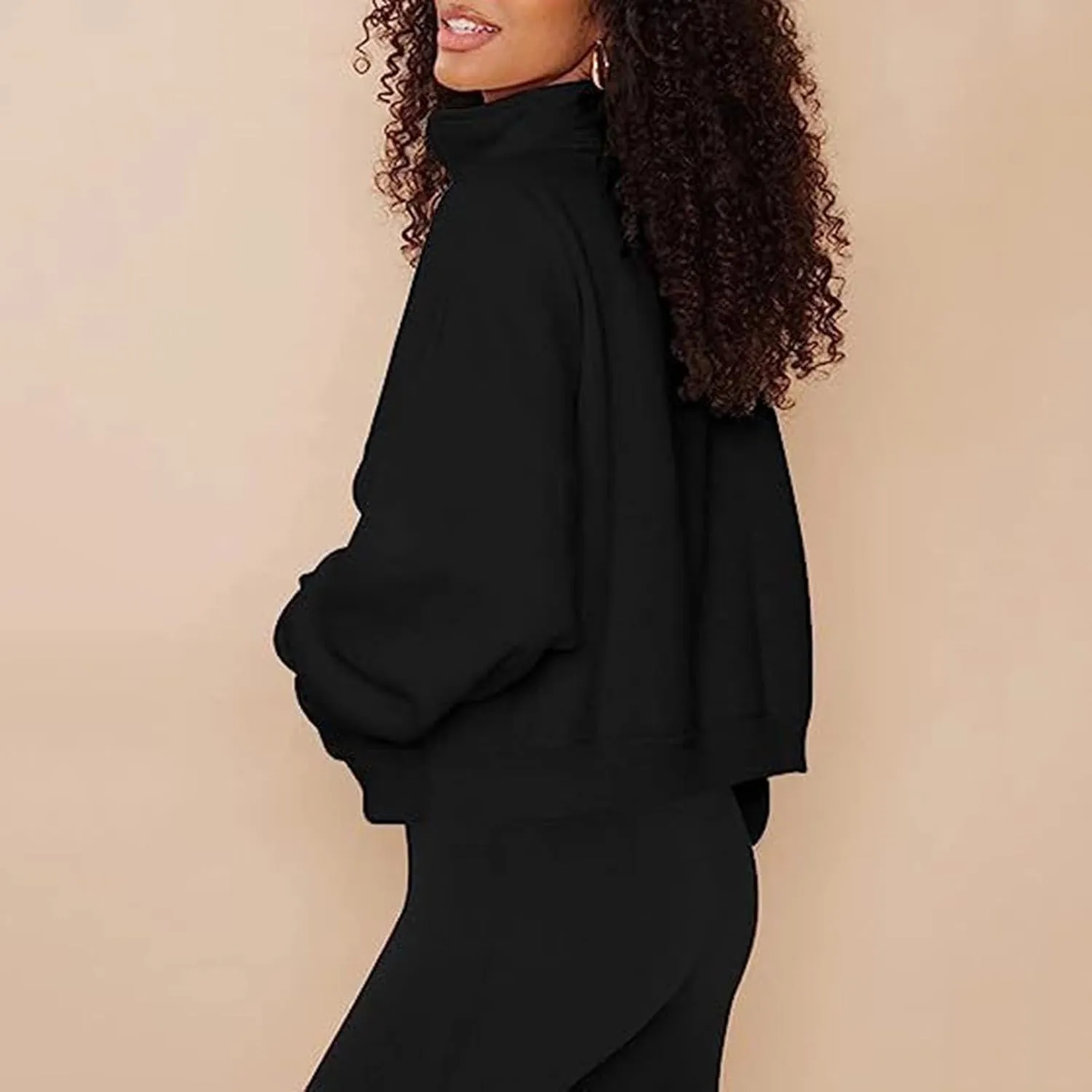 Women's Half Zip Sweatshirt Oversized Casual Long Sleeve Pocket Cropped Pullover Tops Fall Fashion Y2k Clothes