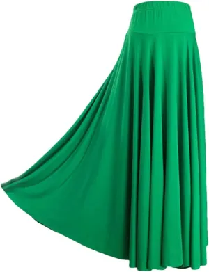 Womens High Waist A-Line Skirts Elastic Waistband Ruffle Casual Solid Color Maxi Skirt
