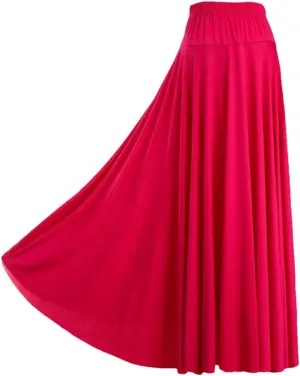 Womens High Waist A-Line Skirts Elastic Waistband Ruffle Casual Solid Color Maxi Skirt
