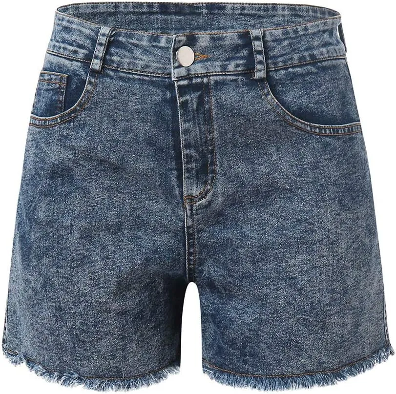 Women's High Waisted Denim Shorts Summer Hot Raw Hem Casual Jean Shorts with Pockets Fashionable Comfy Stretchy Button Pants