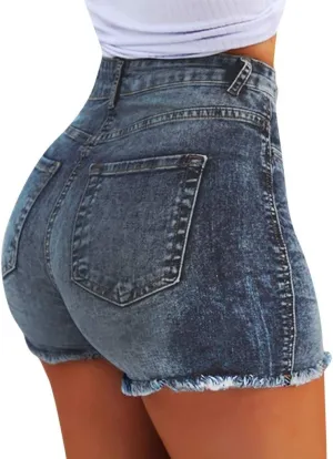 Women's High Waisted Denim Shorts Summer Hot Raw Hem Casual Jean Shorts with Pockets Fashionable Comfy Stretchy Button Pants