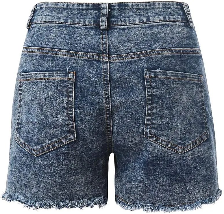 Women's High Waisted Denim Shorts Summer Hot Raw Hem Casual Jean Shorts with Pockets Fashionable Comfy Stretchy Button Pants