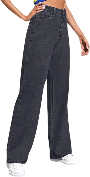 Women's High-Waisted Wide Leg Jeans Vintage Denim Pants Comfortable Casual Loose Fit Retro Style