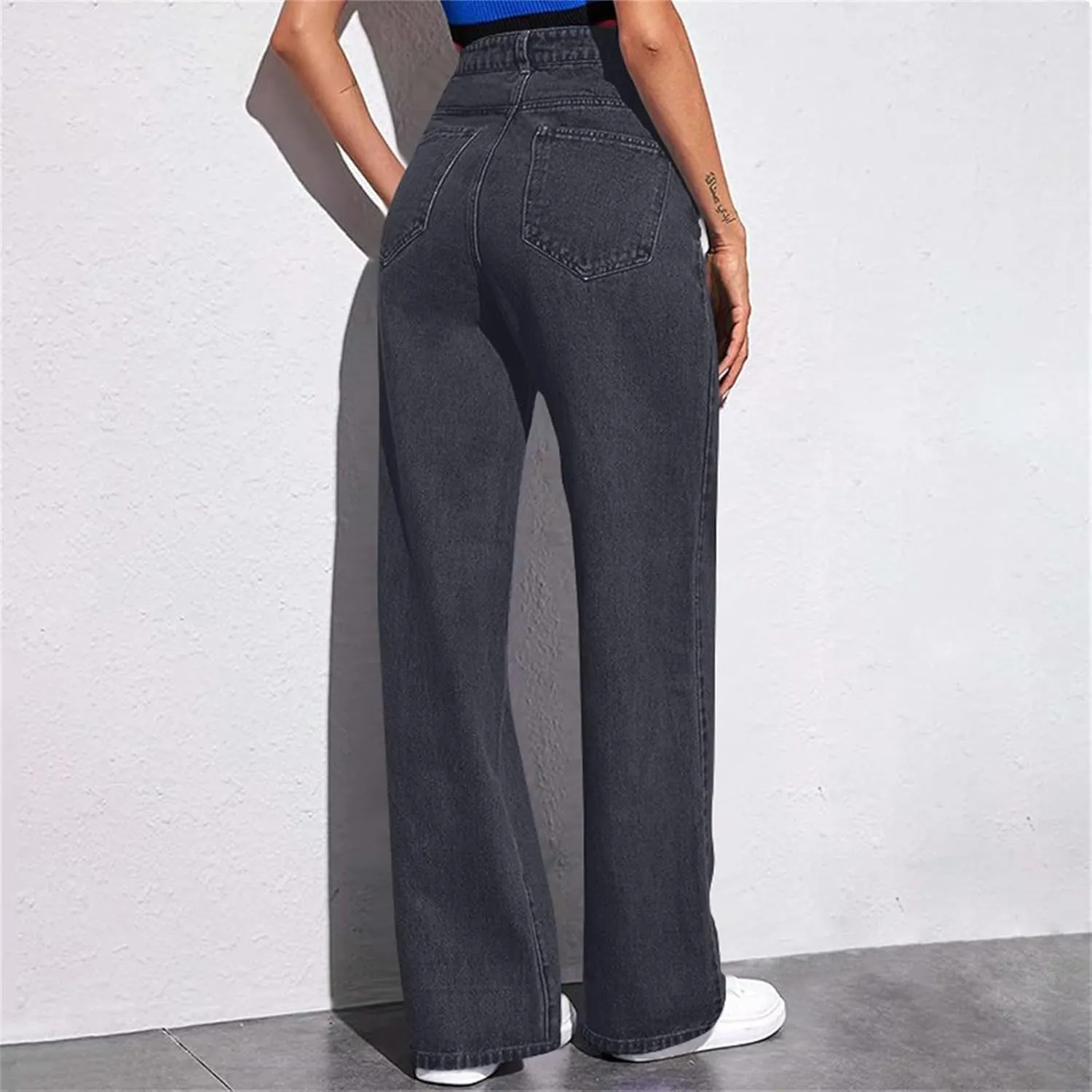 Women's High-Waisted Wide Leg Jeans Vintage Denim Pants Comfortable Casual Loose Fit Retro Style