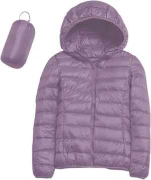 Womens Hooded Jacket Short Down Coat Hooded Packable Puffer Jacket Lightweight Warm Puffy Quilted Coat