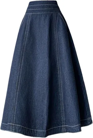 Women's Jeans A-Line Skirts High Waist Blue Back Zipper Umbrella Denim Skirts Female