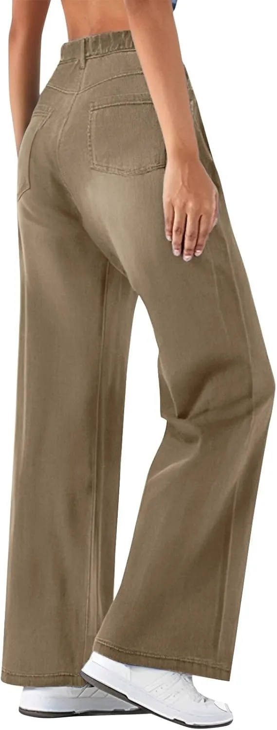 Womens Jeans High Waisted Stretchy Wide Leg Baggy Denim Pants Trousers with Pockets Sweatpant Plus Size