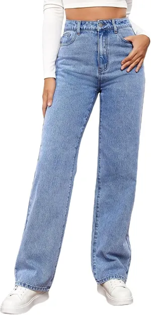 Women's Jeans High Waisted Wide Leg Straight Denim Pants Plus Size Stretch Bootcut Loose Casual Y2K Ankle Trendy with Pockets