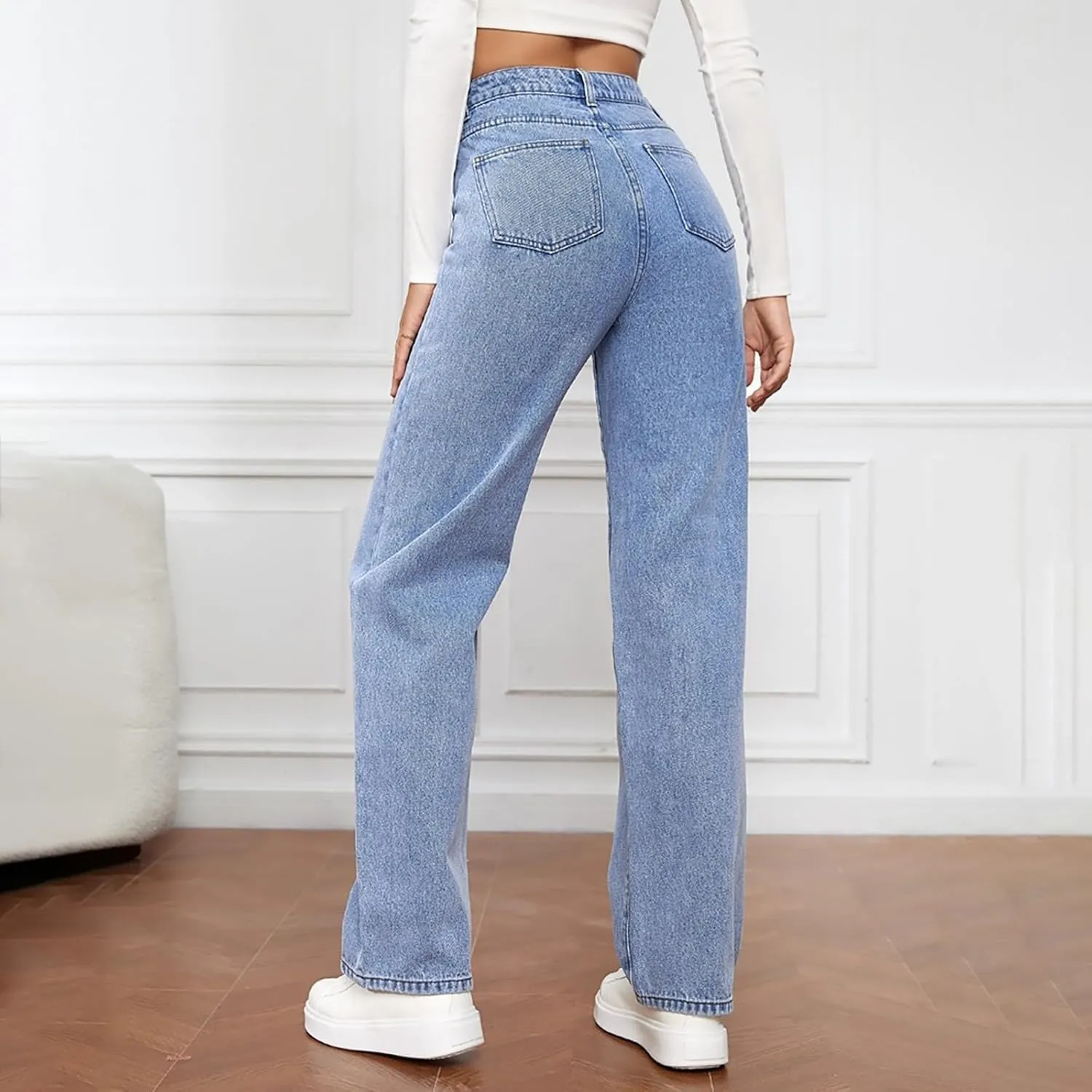 Women's Jeans High Waisted Wide Leg Straight Denim Pants Plus Size Stretch Bootcut Loose Casual Y2K Ankle Trendy with Pockets