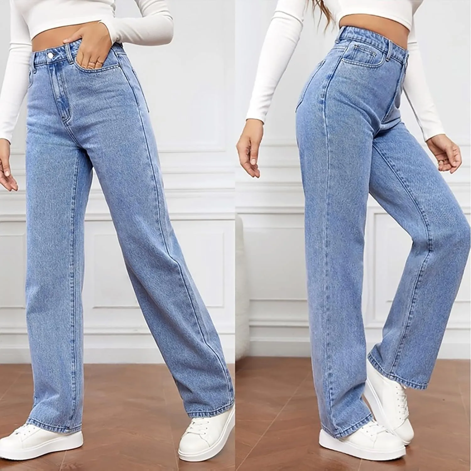 Women's Jeans High Waisted Wide Leg Straight Denim Pants Plus Size Stretch Bootcut Loose Casual Y2K Ankle Trendy with Pockets