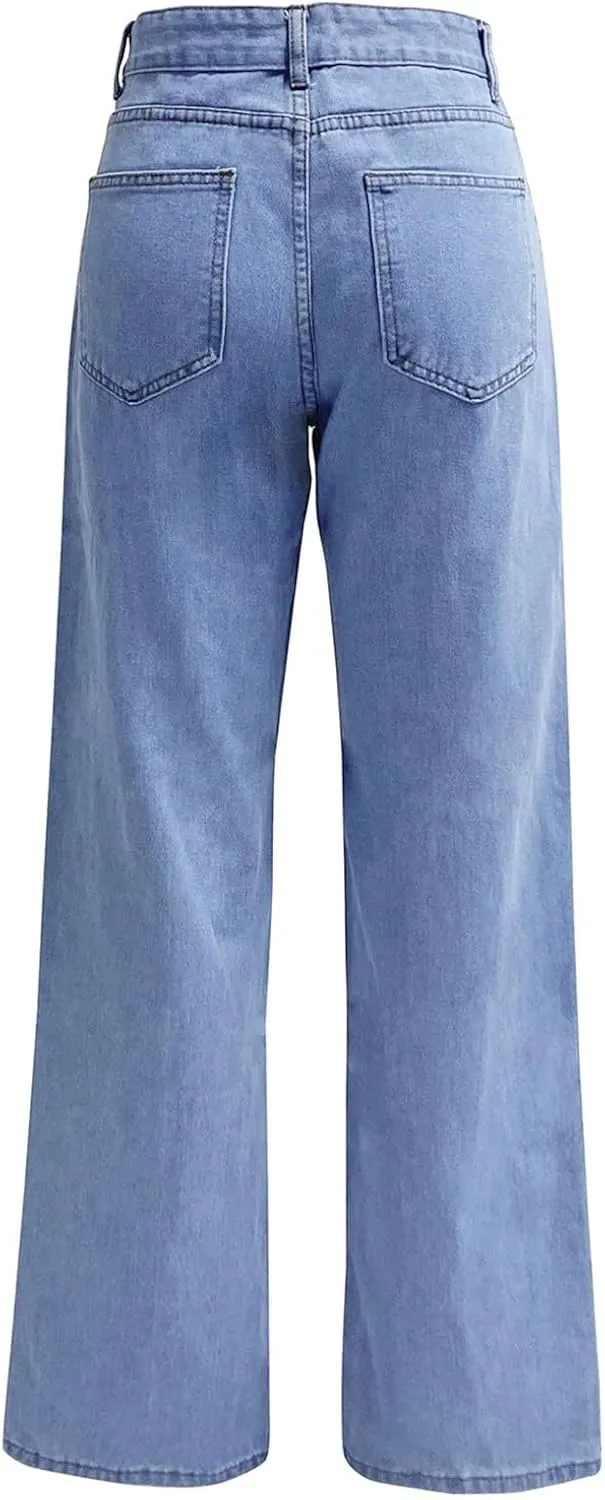 Women's Jeans High Waisted Wide Leg Straight Denim Pants Plus Size Stretch Bootcut Loose Casual Y2K Ankle Trendy with Pockets
