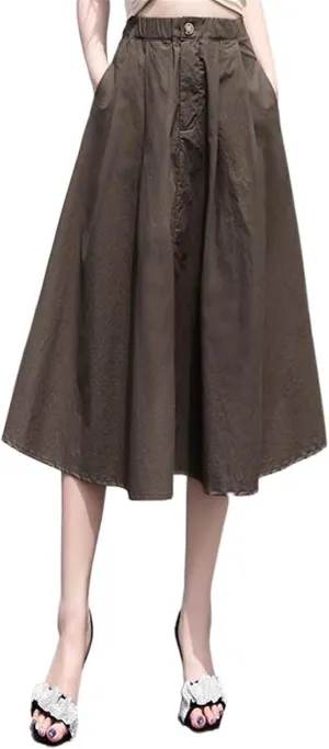 Women's Long Skirt Mid-Length Summer High-Waist Casual A Line Skirts for Women