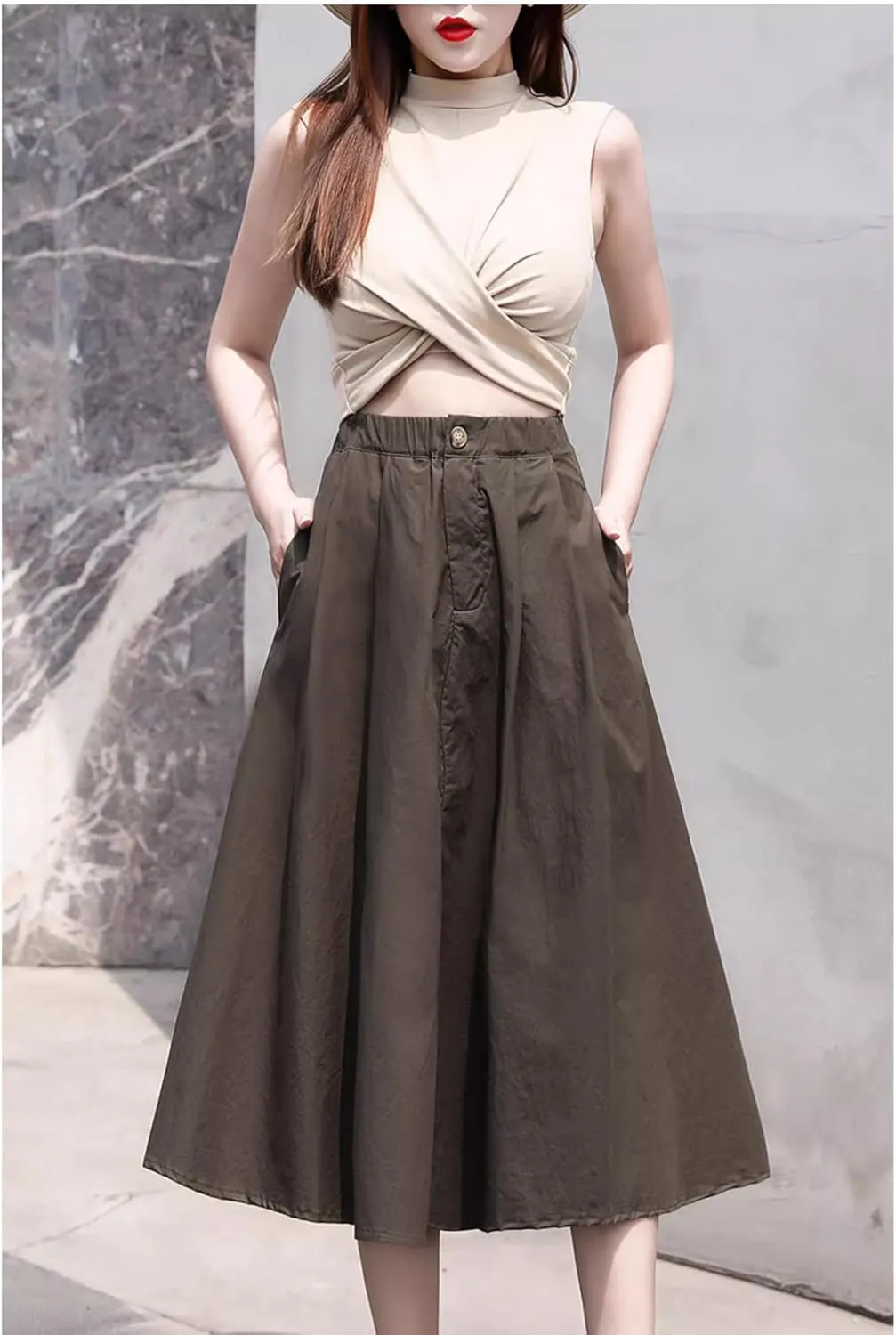 Women's Long Skirt Mid-Length Summer High-Waist Casual A Line Skirts for Women