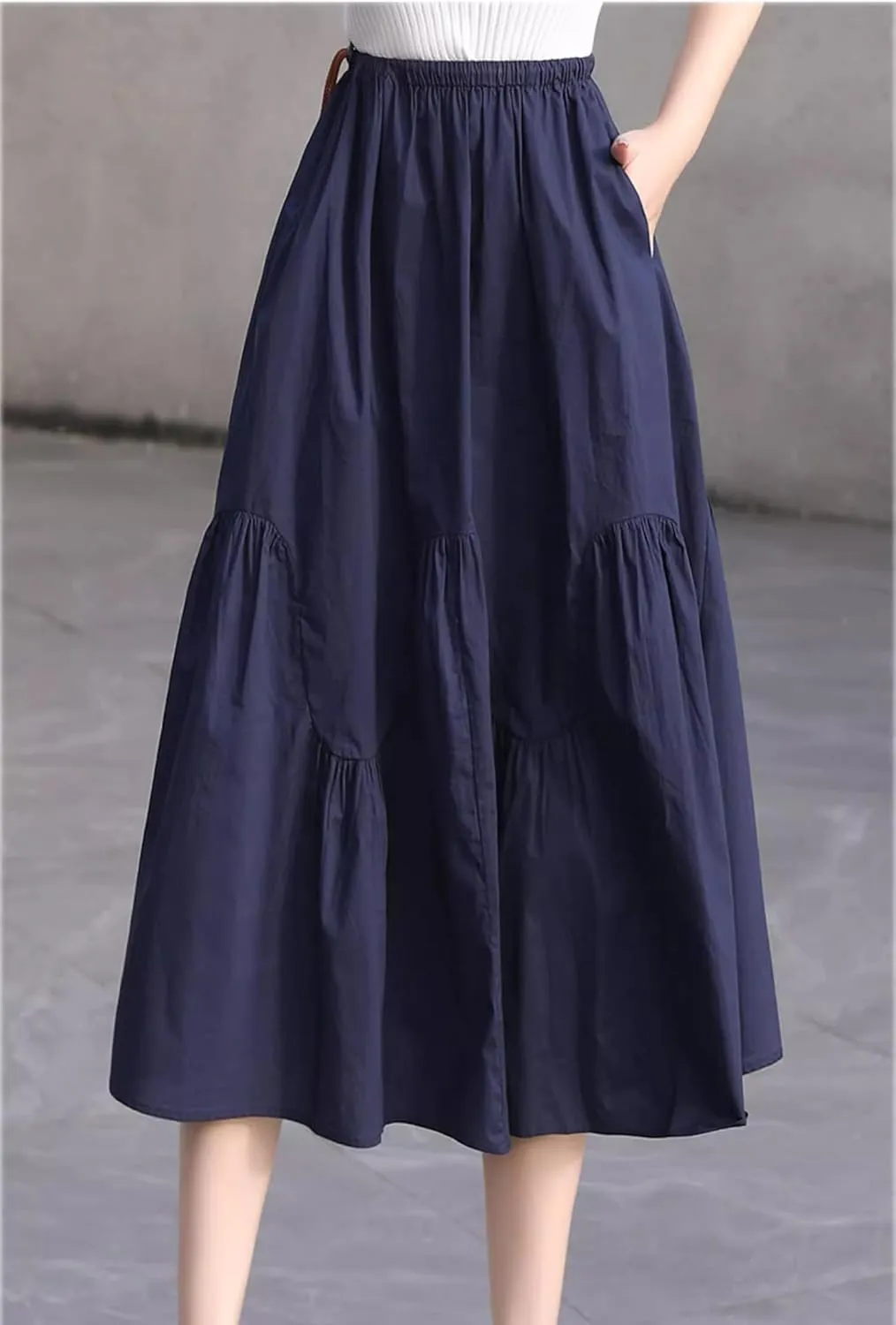 Women's Long Skirt Summer High-Waist Mid-Length Blue A Line Skirts for Women