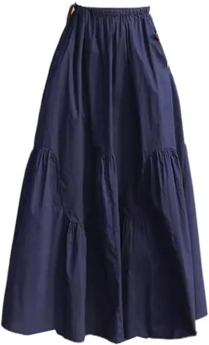 Women's Long Skirt Summer High-Waist Mid-Length Blue A Line Skirts for Women