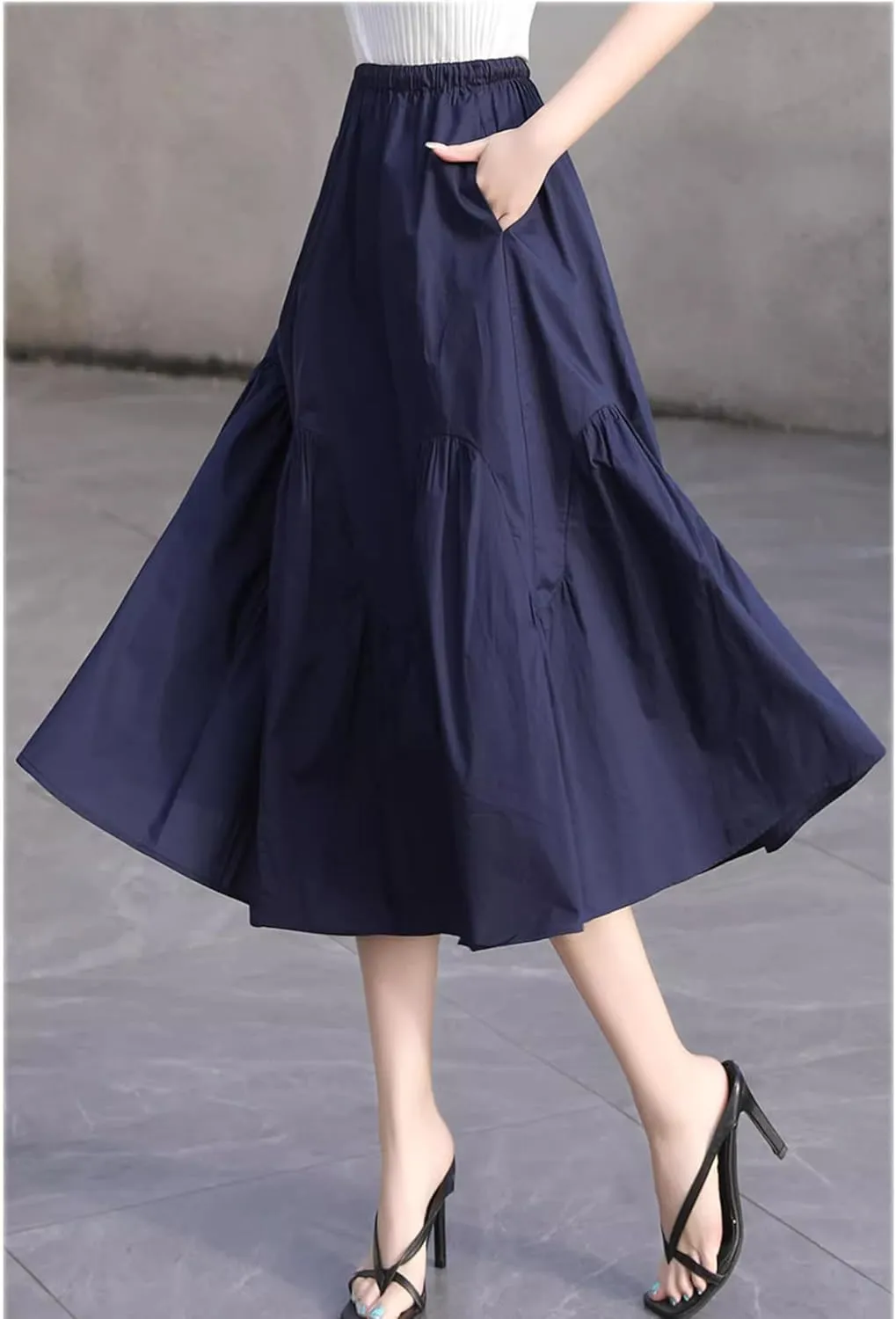 Women's Long Skirt Summer High-Waist Mid-Length Blue A Line Skirts for Women