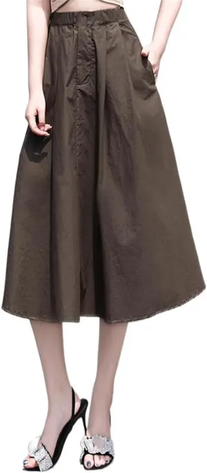 Women's Long Skirt Summer Mid-Length High-Waist Black A Line Skirts for Women