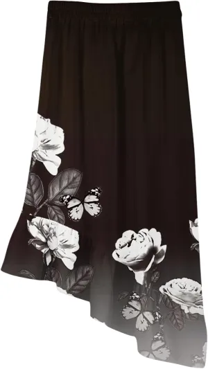 Women's Midi Skirt Boho Floral Maxi Skirt Summer Asymmetrical High Low Hem Flowy Dress Elegant Beach Vacation Clothing