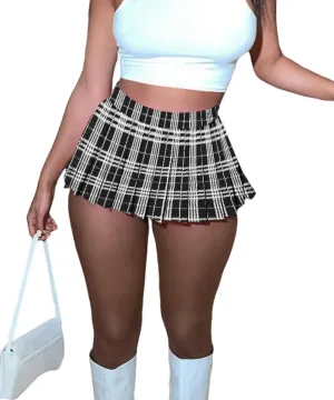 Womens Mini Pleated Skirts, Cargo Tennis Stretchy Y2k Skater A-Line Club School Skirt