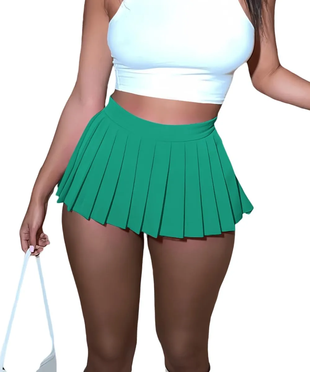 Womens Mini Pleated Skirts, Cargo Tennis Stretchy Y2k Skater A-Line Club School Skirt