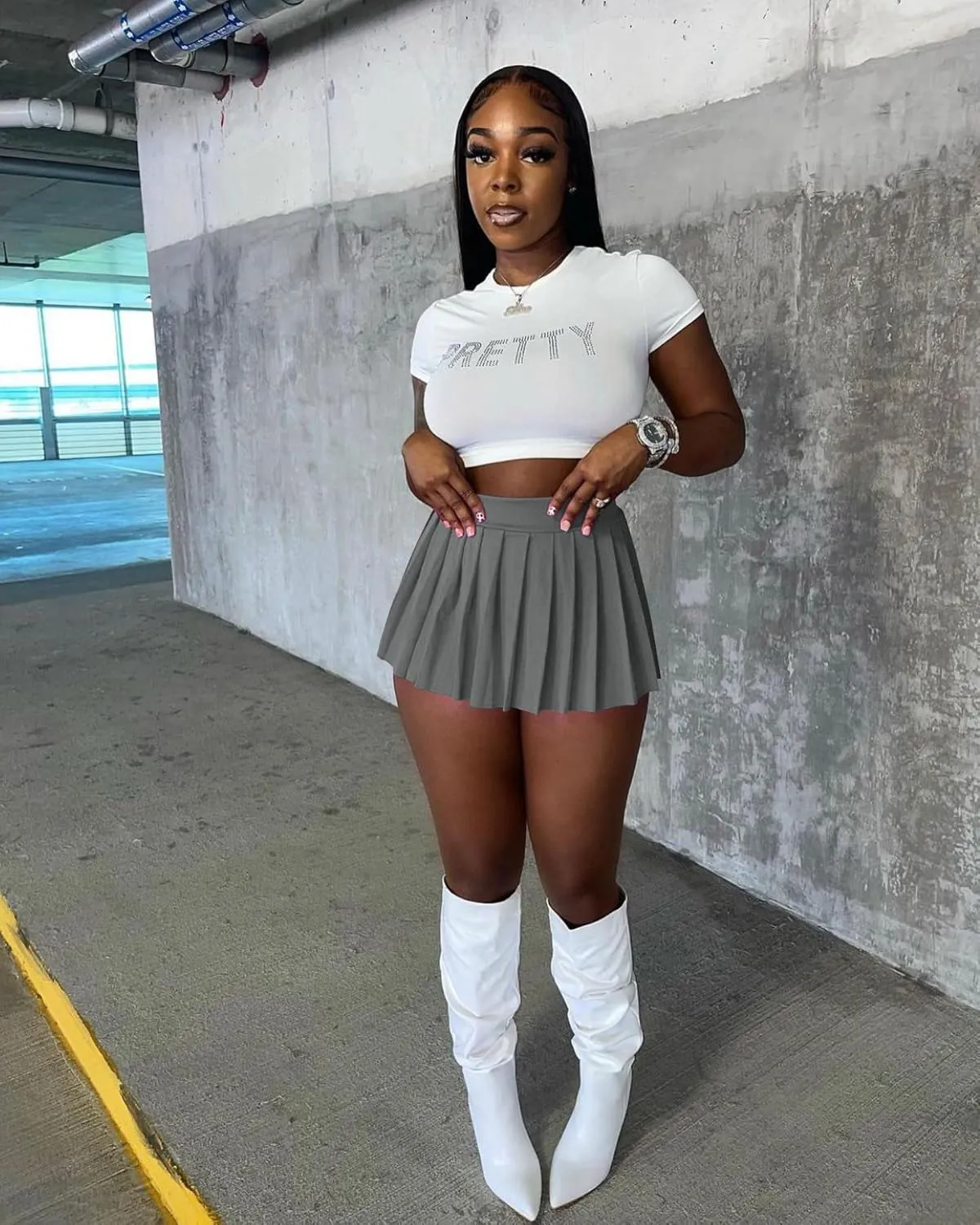 Womens Mini Pleated Skirts, Cargo Tennis Stretchy Y2k Skater A-Line Club School Skirt