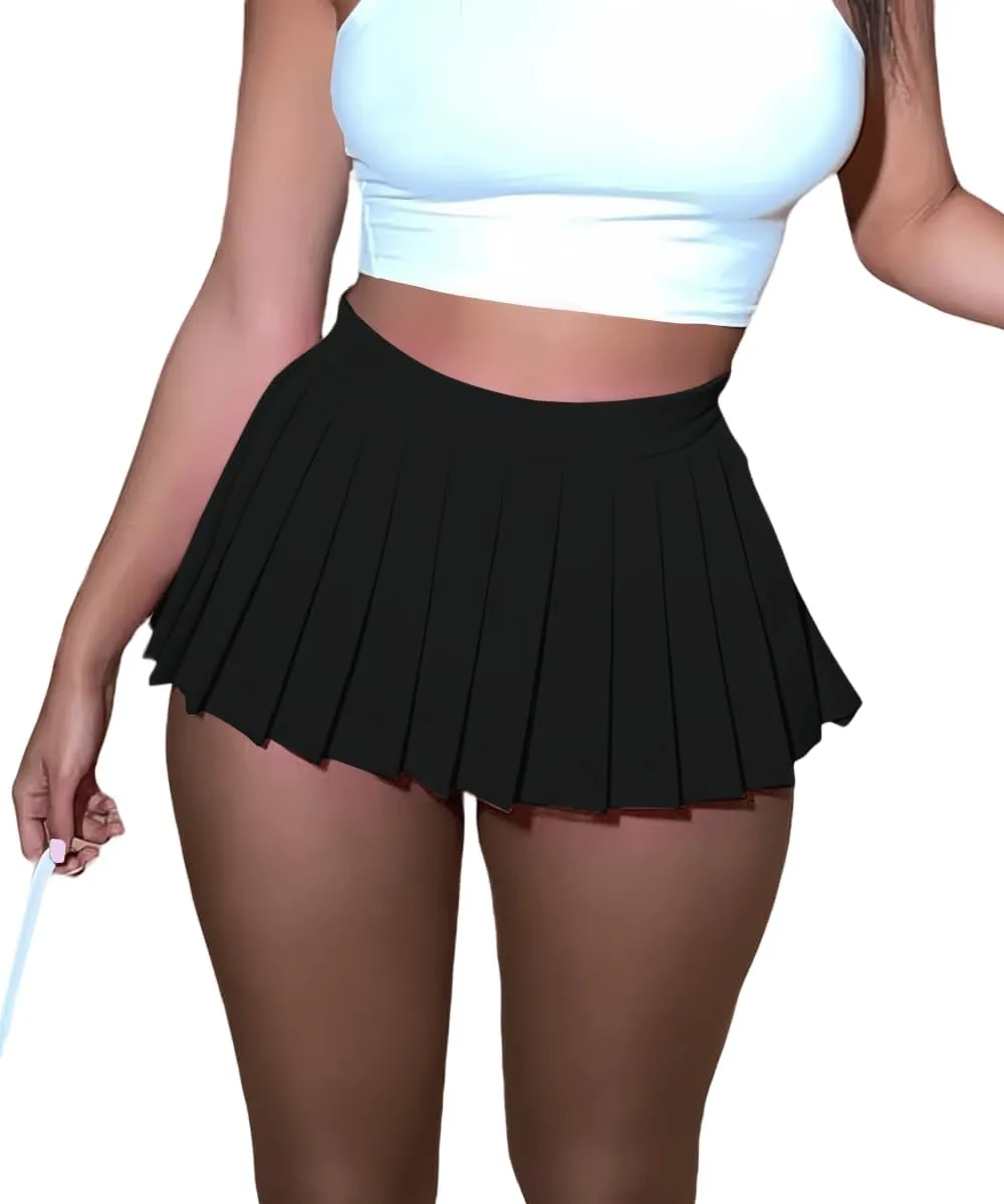 Womens Mini Pleated Skirts, Cargo Tennis Stretchy Y2k Skater A-Line Club School Skirt