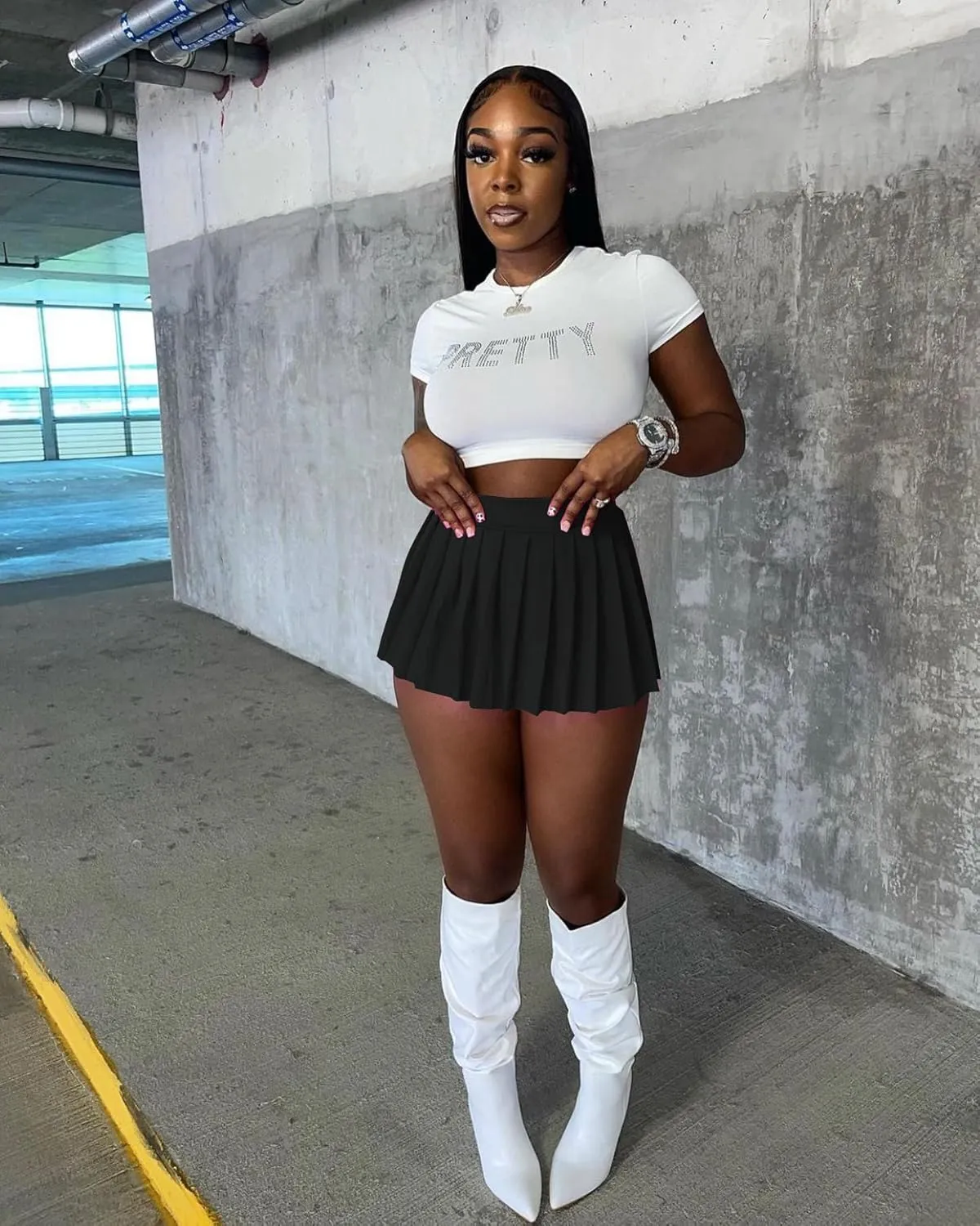 Womens Mini Pleated Skirts, Cargo Tennis Stretchy Y2k Skater A-Line Club School Skirt