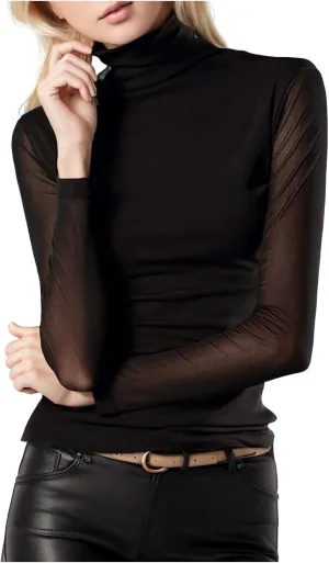 Women's Mock Turtleneck Sheer Mesh Top Stretch Layering Blouse Long Sleeve Bodycon Shirt Summer Casual Tops for