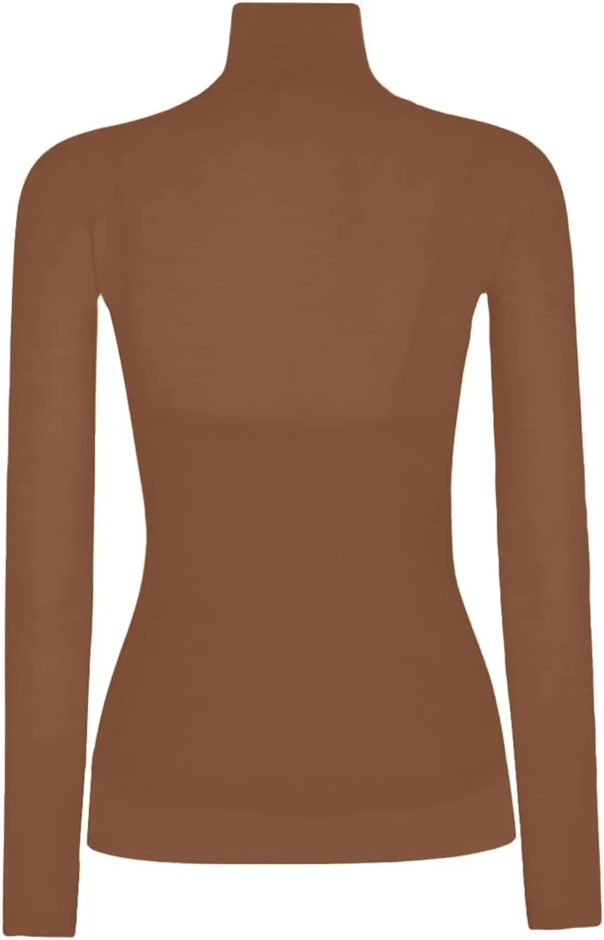Women's Mock Turtleneck Sheer Mesh Top Stretch Layering Blouse Long Sleeve Bodycon Shirt Summer Casual Tops for
