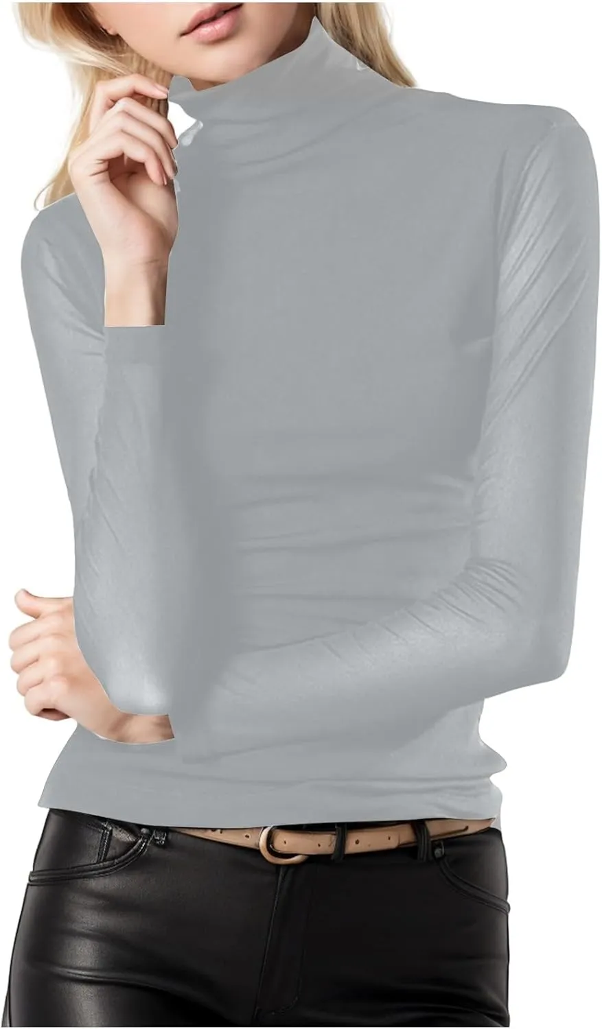 Women's Mock Turtleneck Sheer Mesh Top Stretch Layering Blouse Long Sleeve Bodycon Shirt Summer Casual Tops for
