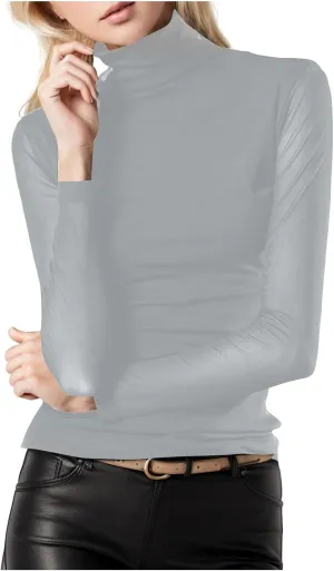 Women's Mock Turtleneck Sheer Mesh Top Stretch Layering Blouse Long Sleeve Bodycon Shirt Summer Casual Tops for