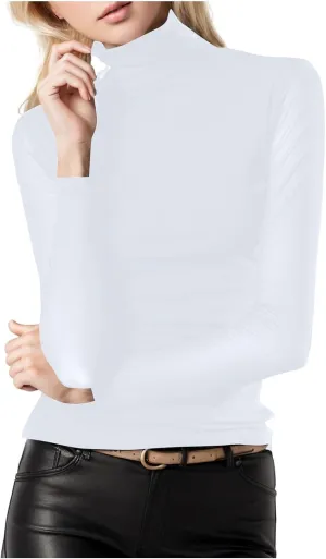 Women's Mock Turtleneck Sheer Mesh Top Stretch Layering Blouse Long Sleeve Bodycon Shirt Summer Casual Tops for
