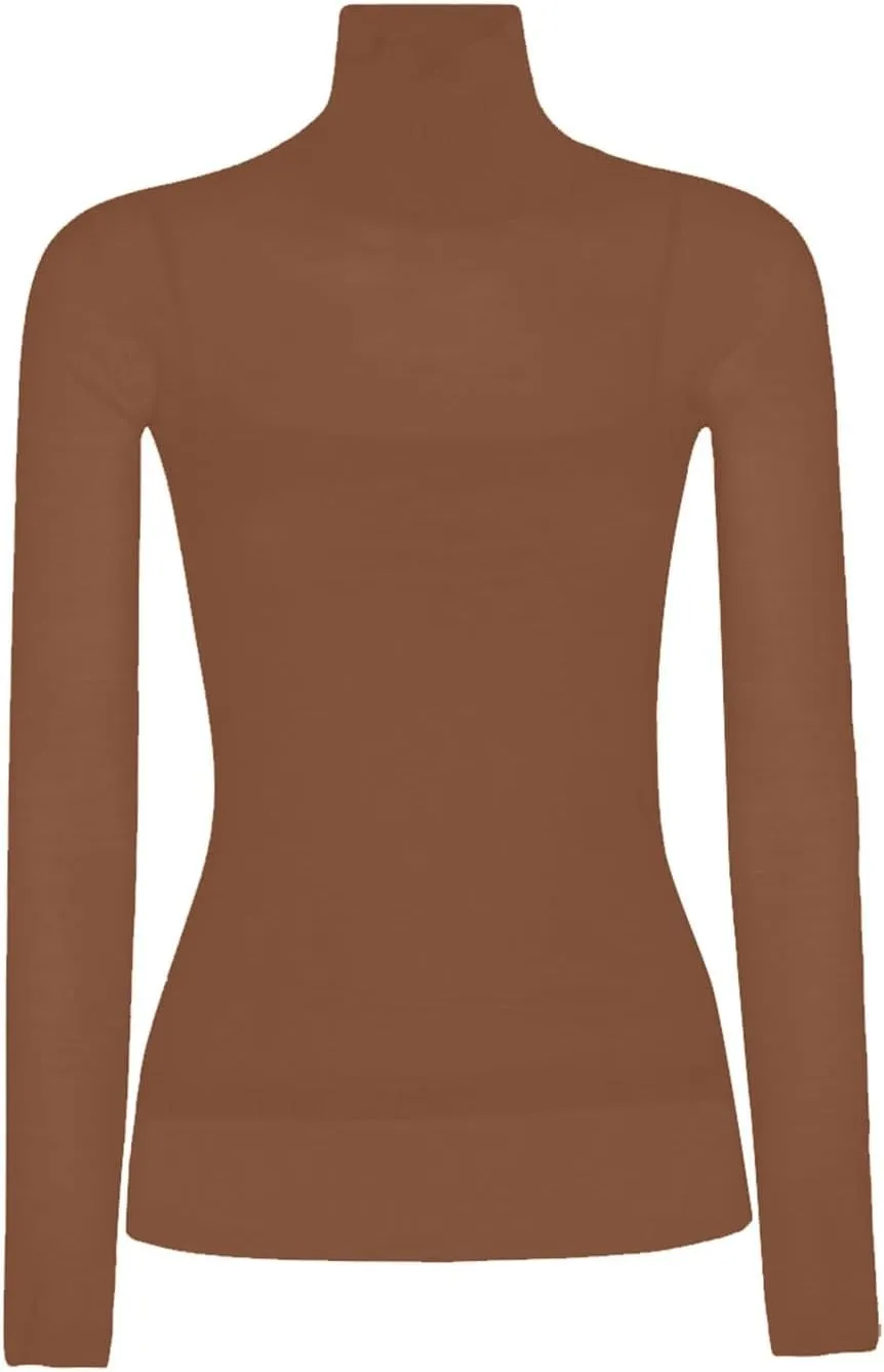 Women's Mock Turtleneck Sheer Mesh Top Stretch Layering Blouse Long Sleeve Bodycon Shirt Summer Casual Tops for
