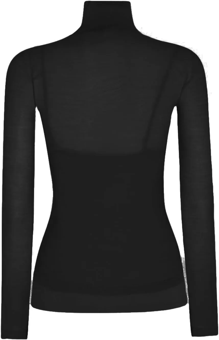 Women's Mock Turtleneck Sheer Mesh Top Stretch Layering Blouse Long Sleeve Bodycon Shirt Summer Casual Tops for