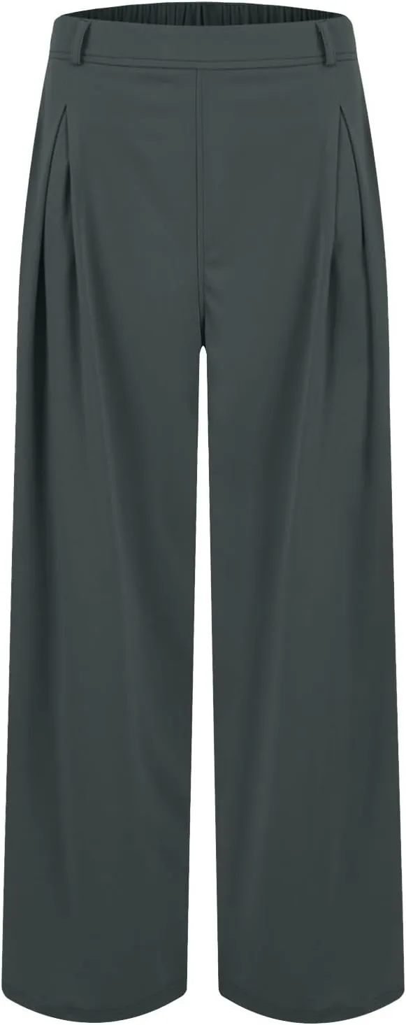 Women's Office Work Pants Drape High Waisted Business Casual Loose Straight Wide Leg Long Dress Trousers with Pocket