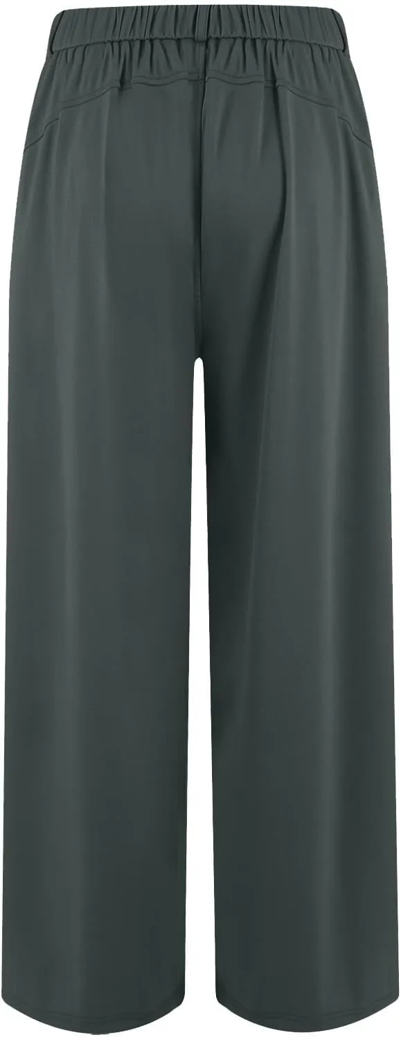 Women's Office Work Pants Drape High Waisted Business Casual Loose Straight Wide Leg Long Dress Trousers with Pocket