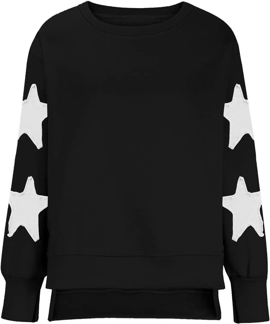 Women's Oversized Crewneck Sweatshirt Striped Star Long Sleeve Side Slit Pullover Sweatshirts Vintage Y2K Shirt Tops
